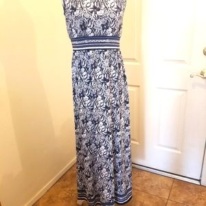 Elegant Blue and White Maxi Dress